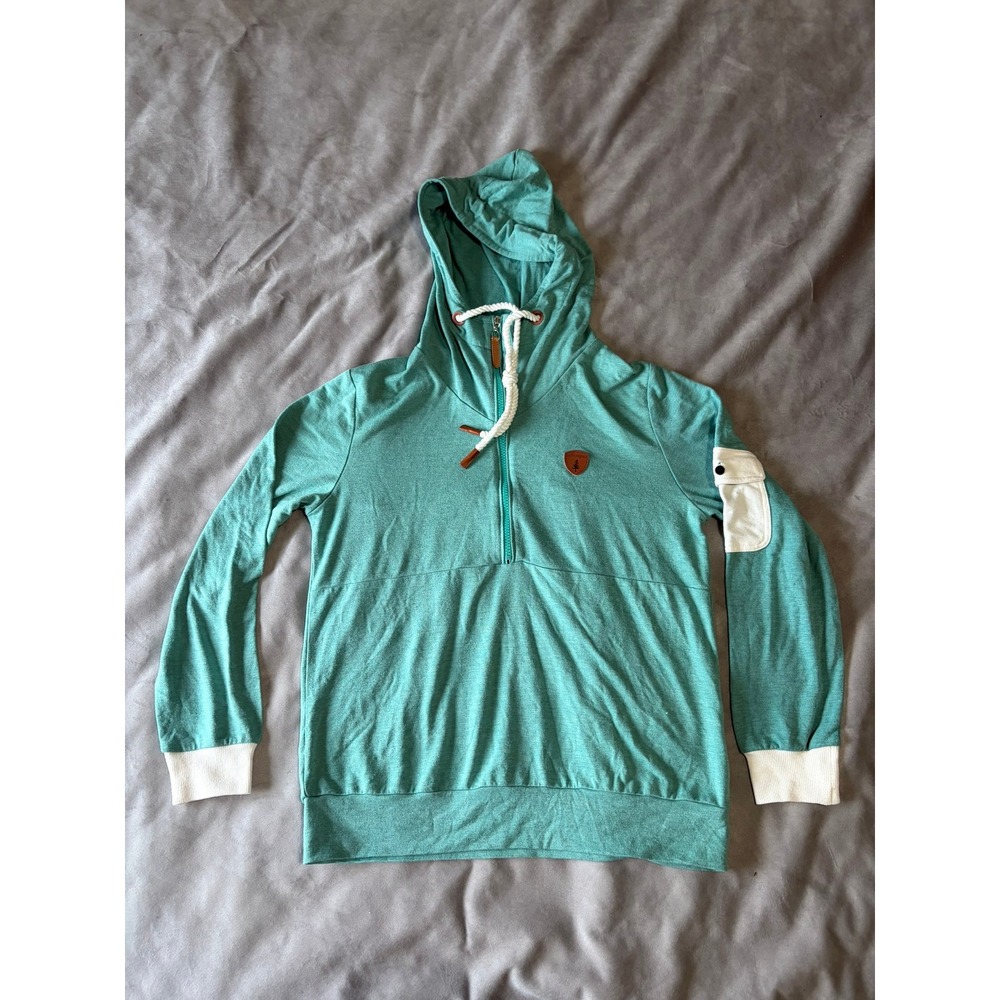 Wanakome Artemis Half Zip Hoodie Teal Green Rope Drawstring Pullover Small